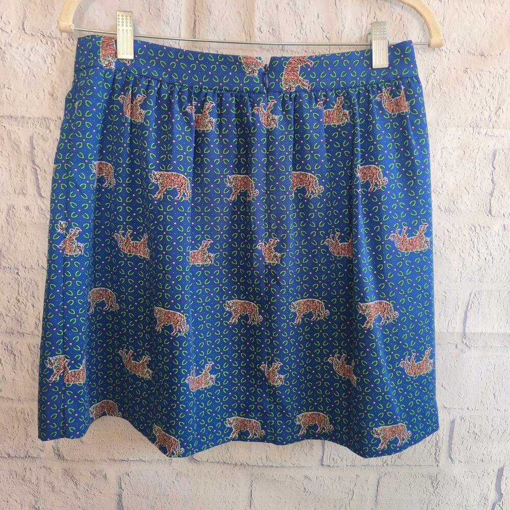 J. Crew Blue Bengal Animal Print Blue Boho Mini Skirt - Picture 3 of 12